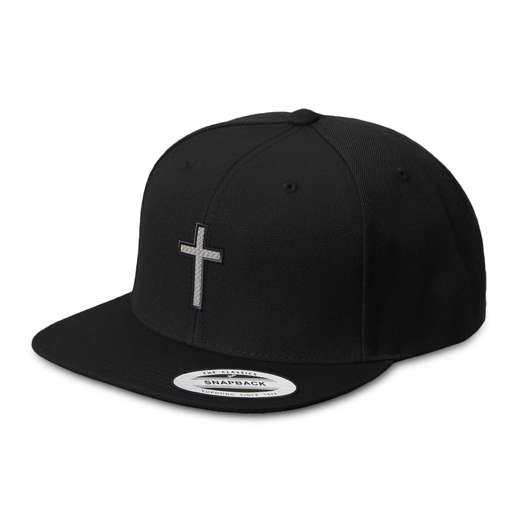 Snapback Hat for Men Flat Brim Hats Cross Black Faith Jesus Christ Christian Embroidered Flat Bill Hat