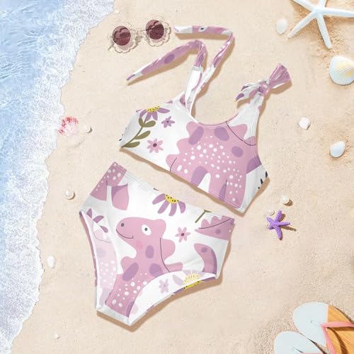 Girls' Bikini Set, Pink Little Dinosaur Little Daisy Kids Swimsuit 2 Pcs Beach Bathing Suit4