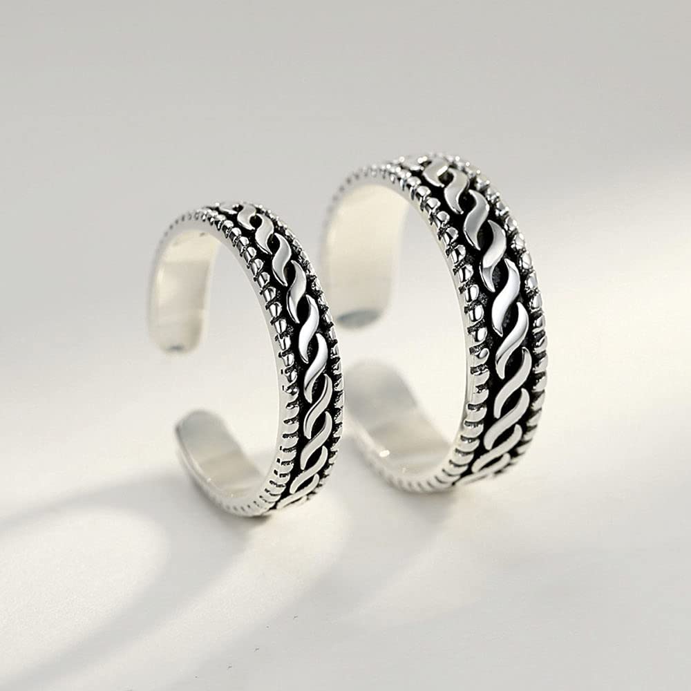 Paar breiter Daumenring - Vintage -Gravur -Hanf Seilstapelbar offener Fingerring, verzweifelter fest Verstellbarer Ring, Geschenke für Frauen