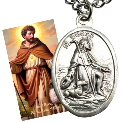 Westmon Works St Rocco Medal Set Patron Saint of Dogs Italian Metal Pendant on a Stainless-Steel Chain with Holy Card