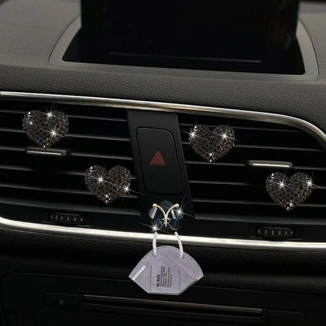 Image of JJLFresheners 4Pc Black Heart Air Vent Clips,Car Air Fresheners Vents Clips Car Diffuser Diamond Car Interior Decor Charm Cute Car Accessories Air Fresheners Interior Accessories