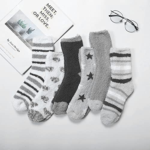 Image of Toes Home Fuzzy Socks for Women, 6 Pairs Cozy Winter Fluffy Slipper Socks | Ultra Soft Thick Warm Fabric, Comfortable Indoor Home Socks, Fluffy Holiday Gifts for Ladies, Ideal for Lounging or Sleeping