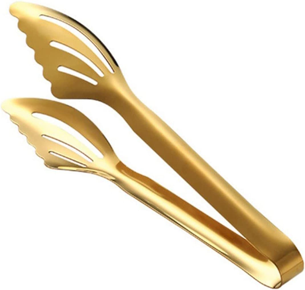 MRKU Utensili da Cucina in Acciaio Inossidabile per Alimenti, Utensili da Cucina per Buffet, pinze per Pane Anti-Calore stabili e Dorate in Argento