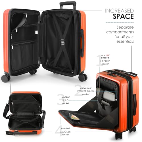 Image of 20 Inch Carry On Luggage 22x14x9 Airline Approved, Carry On Suitcase with Wheels, Hard-shell Carry-on Luggage, Durable Luggage Carry-On, Orange Small Suitcase with Cosmetic Bag