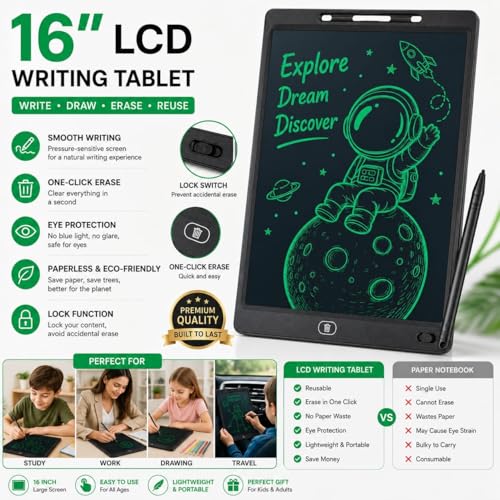 Image of Ridit Enterprises & Co 16 inch LCD Writing Tablet for Kids & Adults | Paperless Electronic Writing Board | One-Touch Erase | Lock Screen | Stylus Included