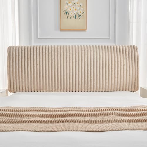 Image of Pinmoco 4.7 inch Upholstered Modern Headboard for King Size Bed, Height Adjustable and Ergonomic Headboard, Easy Assemble, Sturdy and Durable, Faux Rabbit Fur, Light Camel
