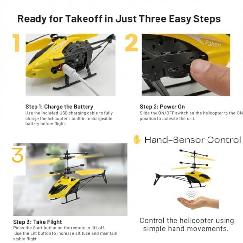 Image of Remote Control Gravity Sensor Helicopter Toy, with Shock Detection Auto Power Off, USB Charging, for Kids (Yellow)