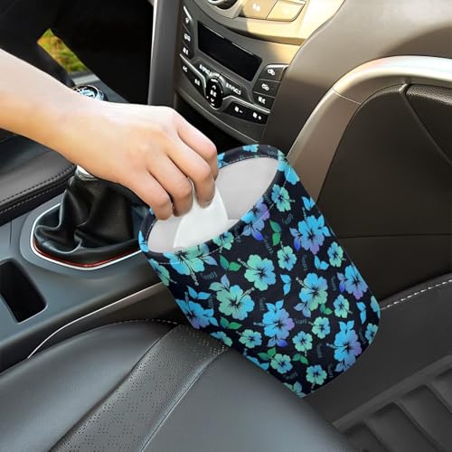 Image of Retro Tropical Flower Vehicle Trash Can Trash Bag for Cars Waste Basket Collapsible Reusable Leak Proof Car Organizer Road Trip Must Haves for Kids