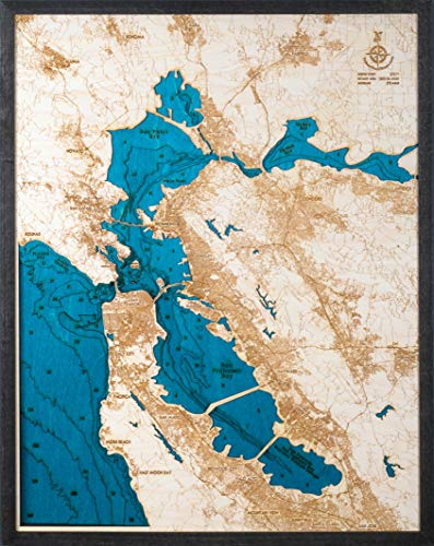 Large, Beautifully Detailed! San Francisco 3-D Wood Map. Blue #TOP3