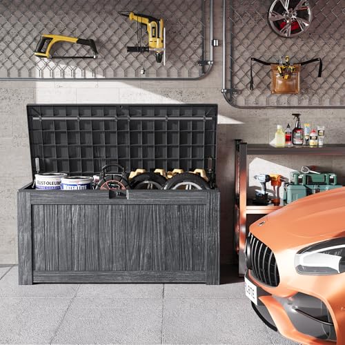 Image of Greesum Outdoor Storage Box 120 Gallon Storage Bin with Lid for Patio Furniture, Garden Tools, Pool Supplies, Lockable, Waterproof and UV Resistant, Gray