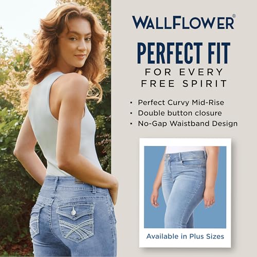 Image of WallFlower Luscious Curvy Bootcut Jeans for Women, Mid-Rise Insta Stretch Denim, Size-Inclusive Juniors Jeans