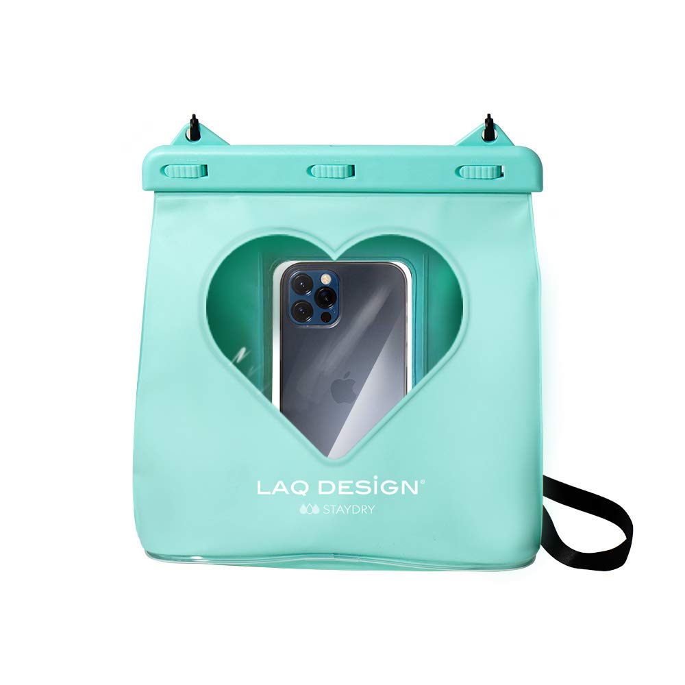 STAYDRY Double Sided Perspective Waterproof Storage Bag with Adjustable Strap, Dry Bag with Screen Touchable Inter Pocket (Heart) (Green)