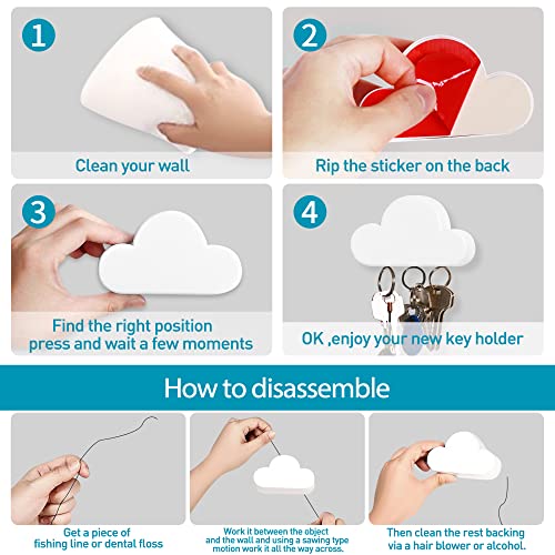 Twone White Cloud Magnetic Key Holder For Wall - Novelty Adhesive Cute Key Hanger Organizer, Easy To Mount - Powerful Magnets Keep Keychains And Loose Keys Securely In Place #TOP2