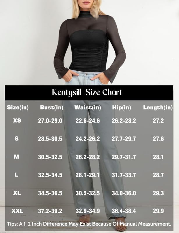 Women's Sexy Bodysuit for Outfits: Mock Turtle Neck Long Sleeve Body Suit - Mesh Sheer Ruched Going Out Bodysuits - Image 7