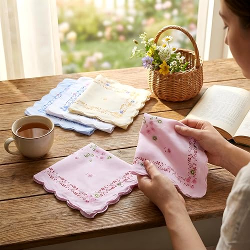 Image of Kuber Industries Handkerchiefs|Leaf Print Cutwork Soft Cotton Hankies for Woman,Girls & Wicking Sweat from Hands,Face,Set of 12 (Multicolor)