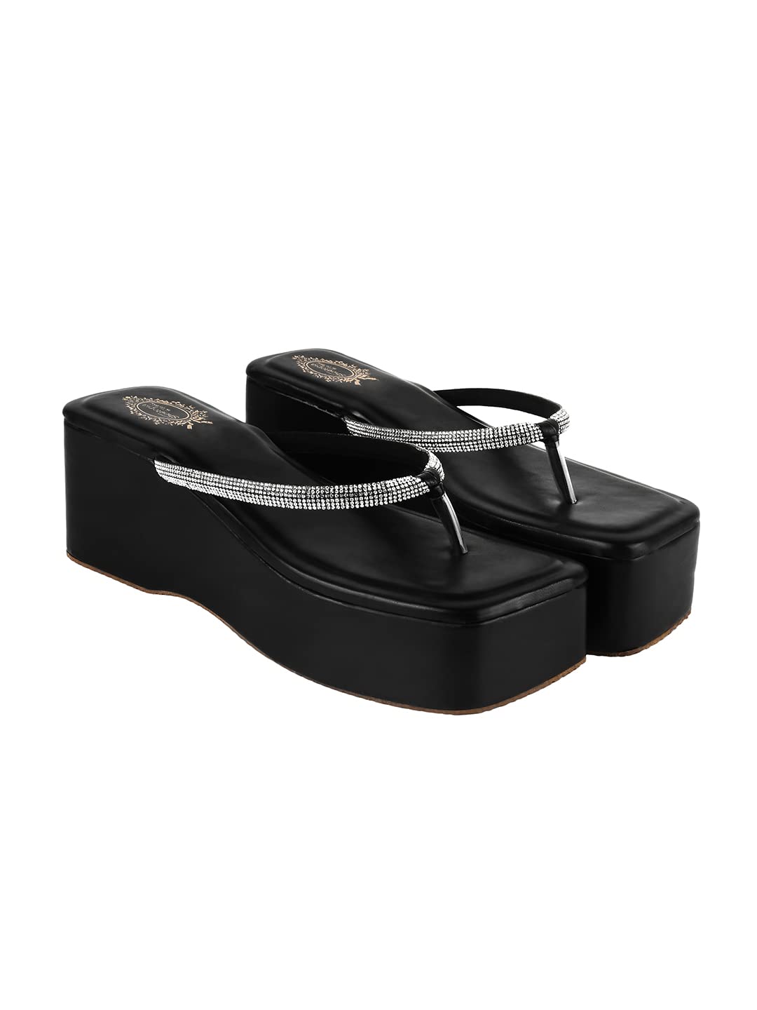 Shoetopia Embellished Rhinestones Strap Black Platform Heels For Women & Girls /UK6 (B0C6TYG74F) Amazon Price History, Amazon Price Tracker