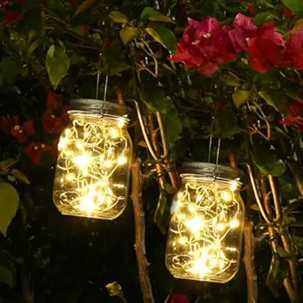 Litverse Hanging Solar Mason Jar Light, 30 LEDs with Jar and Hanger, IP65 Waterproof Decorative Solar Lantern Table Light for Outdoor Lawn Home Garden Yard Patio Decor, Warm White - 1 Pack