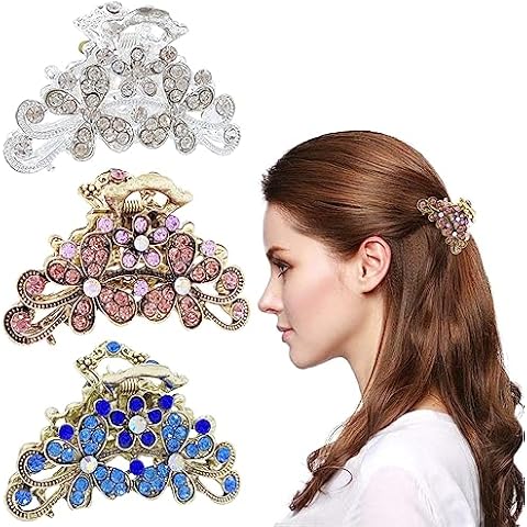 Paotxpum Vintage Rhinestone Hair Claw Clips Cover