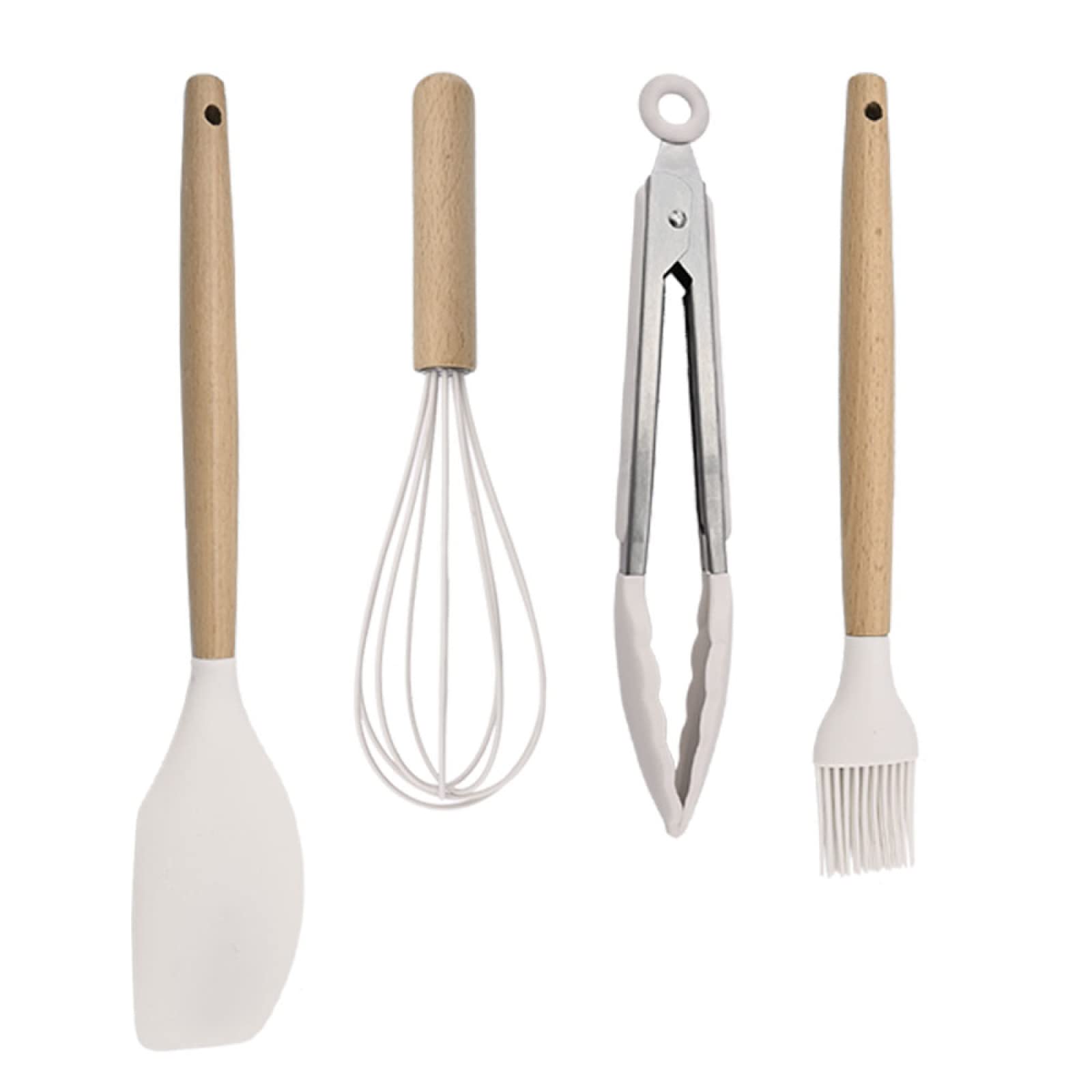 GTHTUHFD Cooking Spatulas And Spoons,Spoon Setcooking Utensils Set Silicone Kitchen Utensil Nonstick Cooking Utensils Wooden Handle Cookware Baking Gadget Set,White 4pcs a