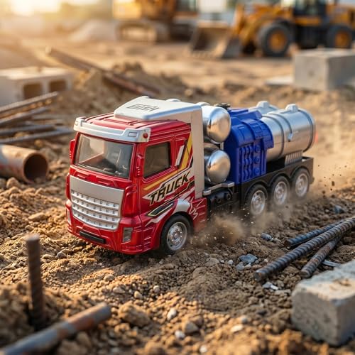 Image of Die Cast Metal Truck Toy with Light, Sound & Smoke Effects, Pull-Back Action Vehicle, Red & Black, Battery Operated, Ages 3+, with LED Headlights and Real Smoke Function