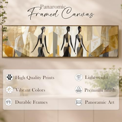 Image of Large Canvas Painting Panel Framed Wall Painting Minimalis African Woman Framed Luxury Paintings for Home Decoration, Living room, Bedroom and Office Decor - Beige, 13x47 Inch