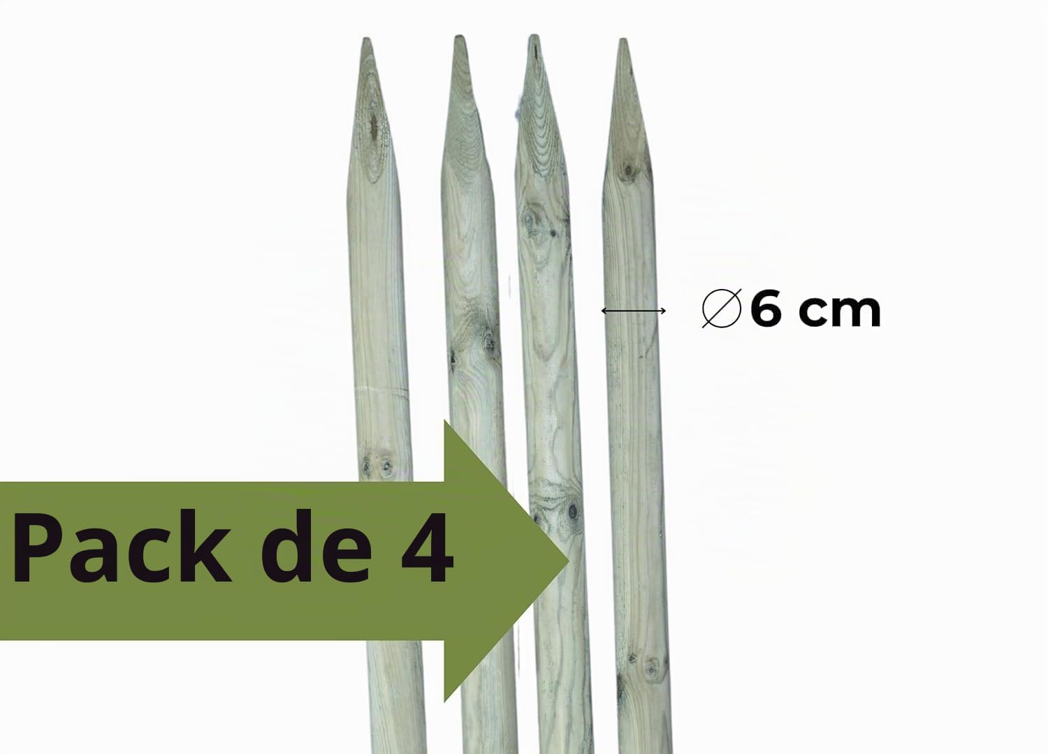 ø 6cm Pack De 4 Estacas De Madera con Punta Largo 240 cm Tutores para Plantas Impregnado Verde Oliva Poste Jardín Madera Natural para Árboles Poste para Valla Piquetas