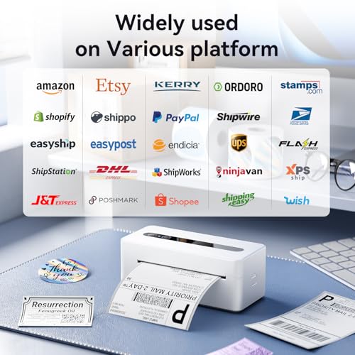 Image of TATTMUSE Bluetooth Thermal Label Printer, 4X6 Shipping Label Printer for Small Business, Thermal Printer Scanner Accessories Compatible with Phone, iOS, Android, Windows, Mac, Amazon, Shopify