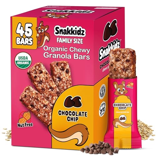 Image of Snakkidz Organic Granola Bars, Chocolate Chip, Seed oil free, 45 Bars