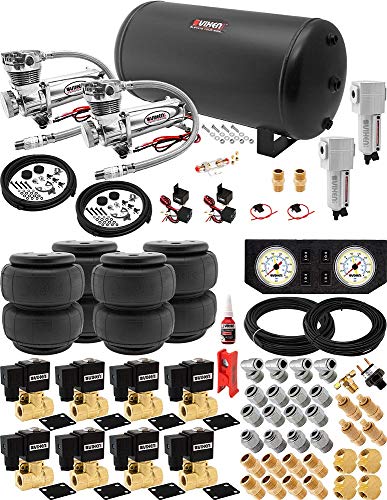 Vixen Air Suspension Kit for Truck/Car Bag/Air Ride/Spring. On Board System- Dual 200psi Compressor, 6 Gallon Tank. for Boat Lift,Towing,Lowering,Load Leveling,Onboard Train Horn VXX3805FW/4863DCF