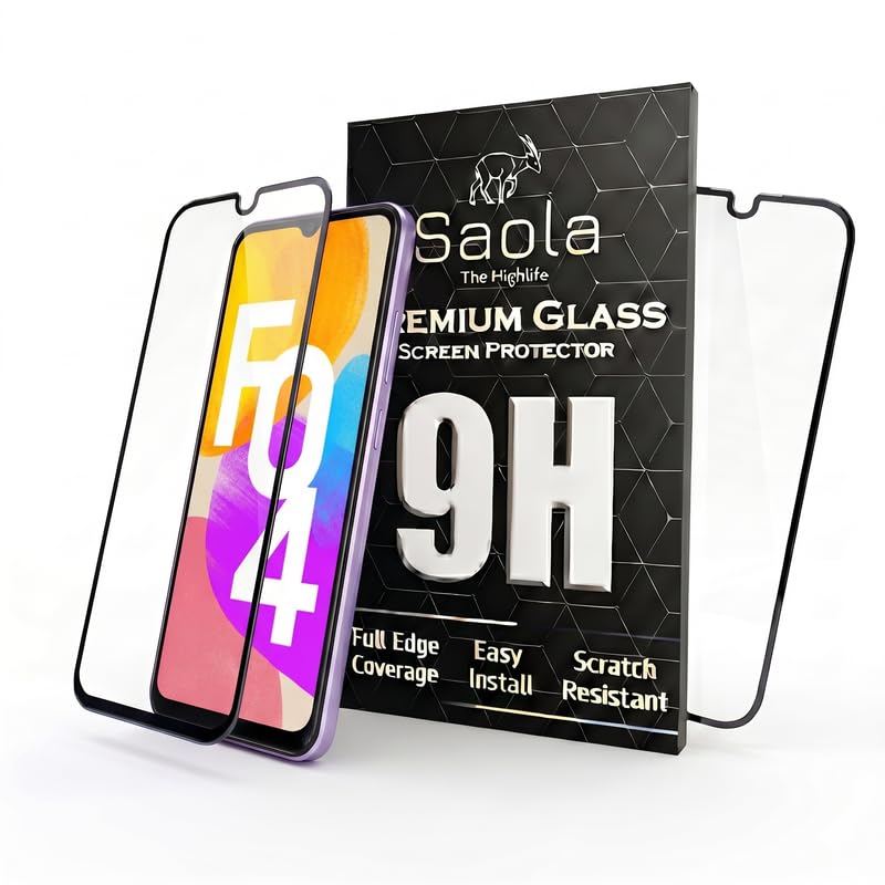 Image of Saola HD+ Oleophobic Tempered Glass Screen Protector For Samsung Galaxy F04 (Pack Of 2) with Free Installation Kit. Full screen Coverage - 6.5 inch