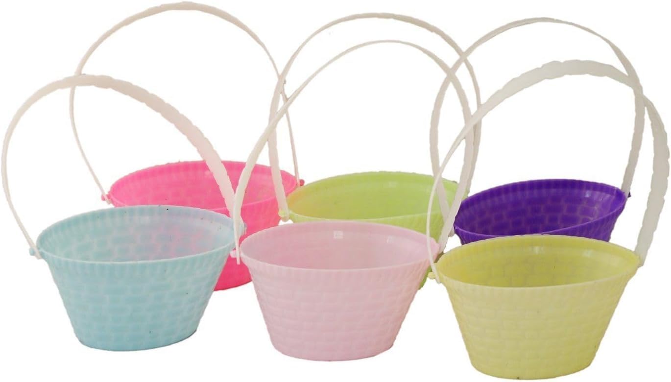 Concept4u Pastel Easter Egg Baskets With Handle 30 Pack 4" Treat Baskets Treat Buckets Easter Garden Decorations Easter Egg Hunt Easter Goodies Hampers Stuffers Toy