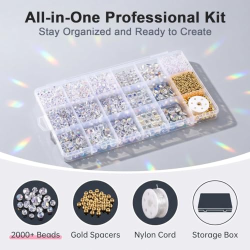 Image of PATPAT 2000Pcs Glass Beads for Jewellery Making, 24 Styles 3-15mm Crystal Beads for Bracelet Making Assorted Faceted Craft Bead Kit for DIY Bracelet Necklace Earring Suncatcher, Handmade Accessories