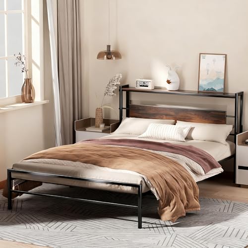 Catálogo de Base Cama más recomendados. 46 SGYU 1.4 M Base Cama Matrimonial Y Cabecero de Almacenamiento con Cabecera de Almacenamiento, Metal con Espacio de Almacenamiento Debajo de la Cama (Tamaño 210 X 140 X 32 CM)