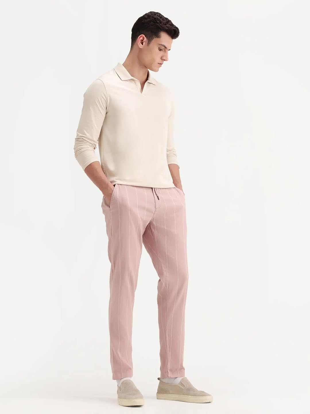 Rare Rabbit Men's Canal Grey Cotton Striped Print Regular Fit Trouser 3