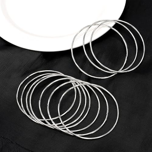 Linkidea Bangle Bracelets for Women, Set of 10 Extra Large Round Bangles, Multi Layer Stackable Textured Jewelry Accessories3