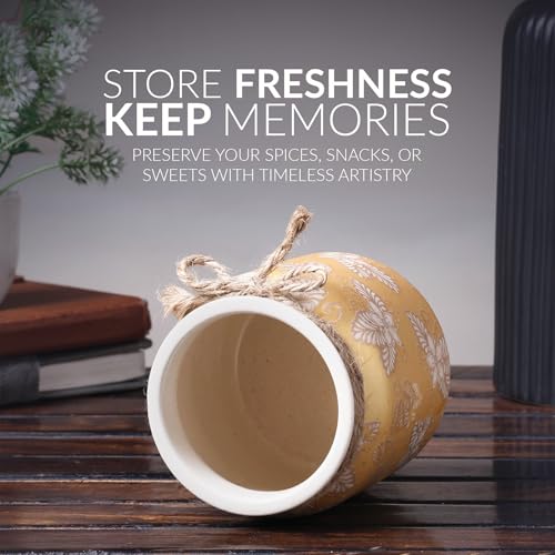 Image of Ceramic Storage Jar with Lid | Multipurpose Kitchen Storage Container for Pickle, Spices, Sugar, Tea & Snacks | Durable Airtight Canister for Home & Office (1, Yellow, Pack of 1)