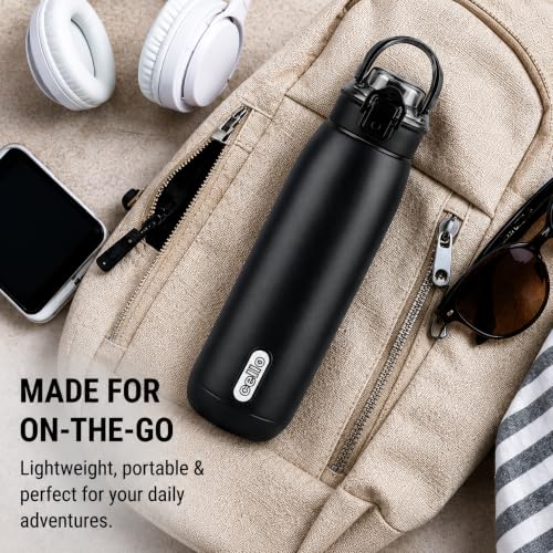 Image of CELLO Puro Steel-X Flint 900 Insulated Water Bottle 650 ml, Black | Easy Press Open Flip Top, Easy to Carry with Handle Leak Proof Inner Steel Water Bottle for School Kids, Office Gym Travel Trekking