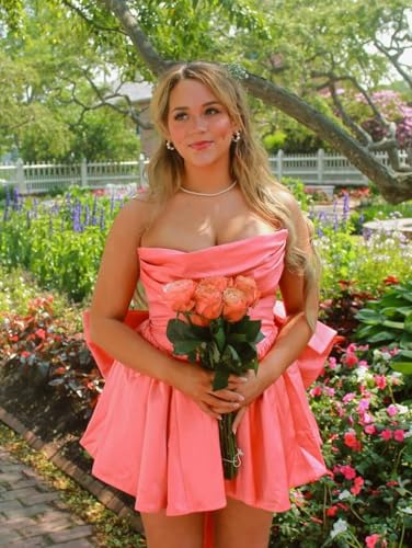 Strapless Short Homecoming Dresses with Bow Cowl Neck Cocktail Dress Hi0152