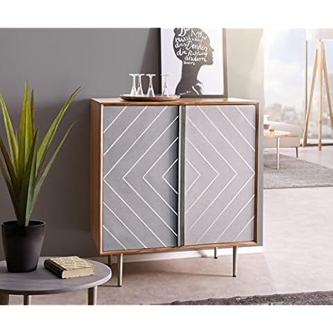 DELIFE Kommode Metropolitan Akazie Natur 88 cm 2 Türen filigran Beton Edelstahl Sideboard Cover