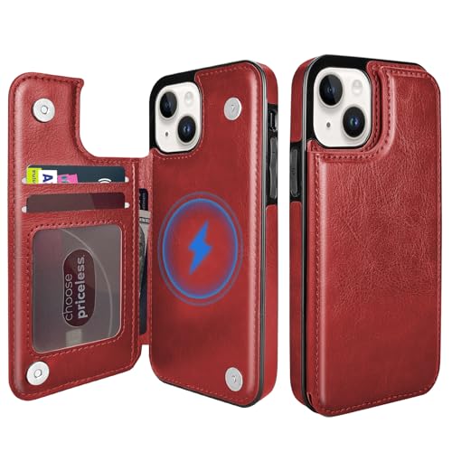 Étui portefeuille iPhone 12 et Pro en cuir rouge avec béquille et MagSafe