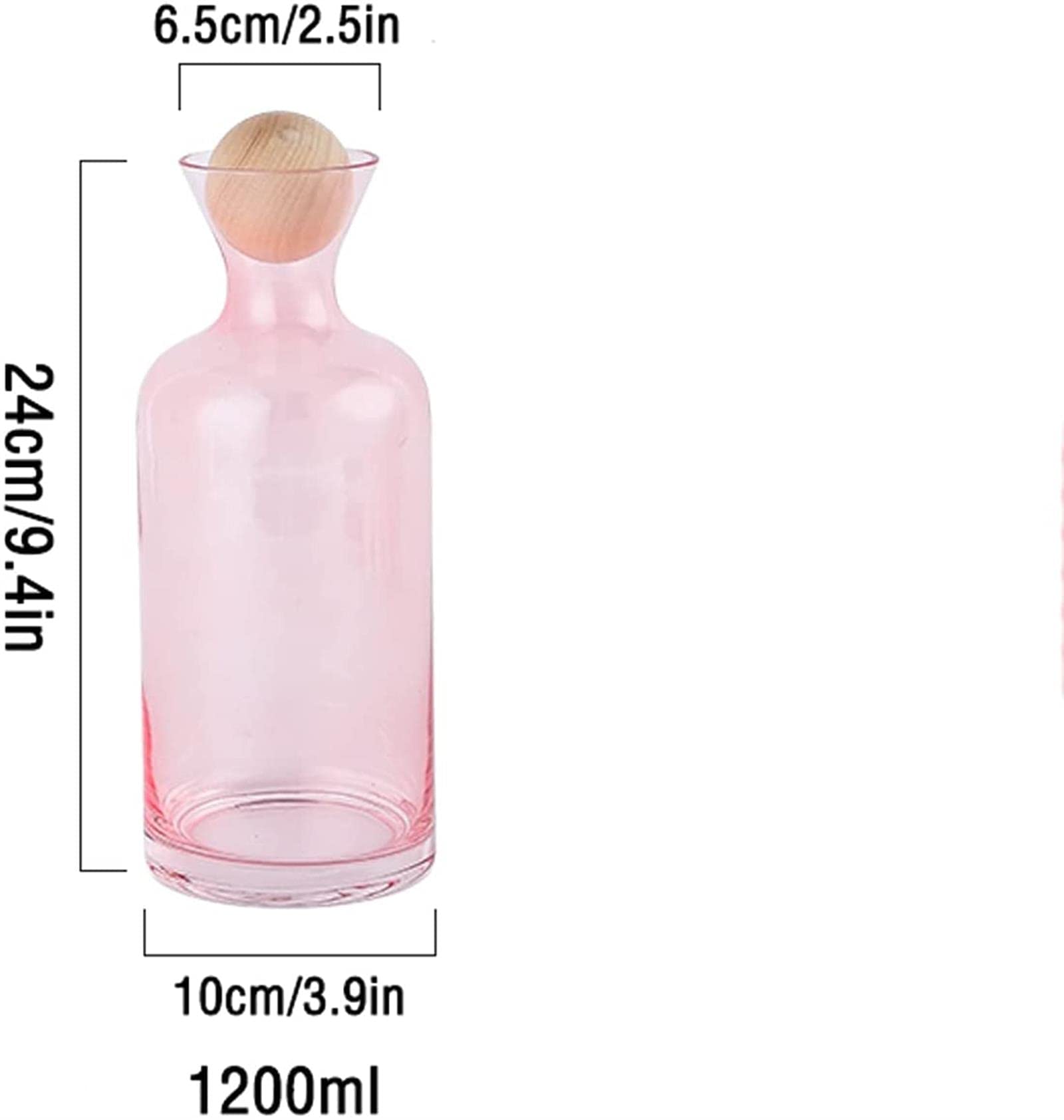 Jarra de Agua Simple Botella de Agua fría Rosa con Cubierta de Bola de Madera Jarra de Vidrio de Alta Temperatura para el hogar, la Oficina, el Restaurante y la cafetería