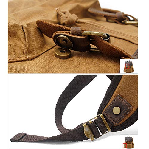 Waterproof Batik Canvas Men's Bag with Leather Backpack Europe and America Retro Backpack Outdoor Travel Bag Large Capacity Bag,Militarygreen4