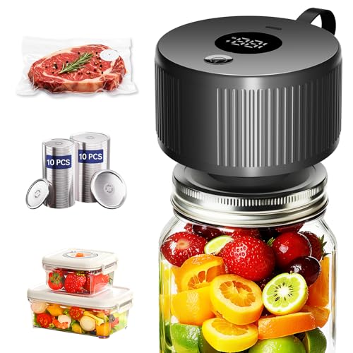 Electric Mason Jar Vacuum Sealer Kit, 3-in-1 Handheld Automatic Vacuum Sealer for Mason Jars, Food...