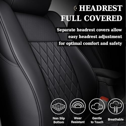Image of Coverado Tacoma Seat Covers, Car Seat Covers Front Seats, Leather Seat Covers for Cars Car Seat Protector Cushion Tacoma Accessories Custom Fit 2005-2023 Toyota Tacoma Double /Crew Cab(Black)