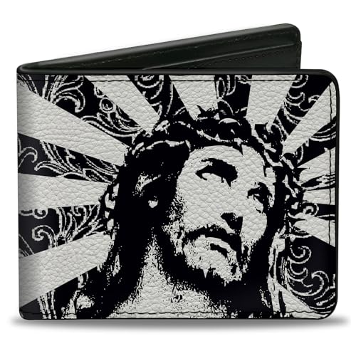 Buckle-Down Men's Wallet, Bifold, Jesus Black White, Vegan Leather, 4.0