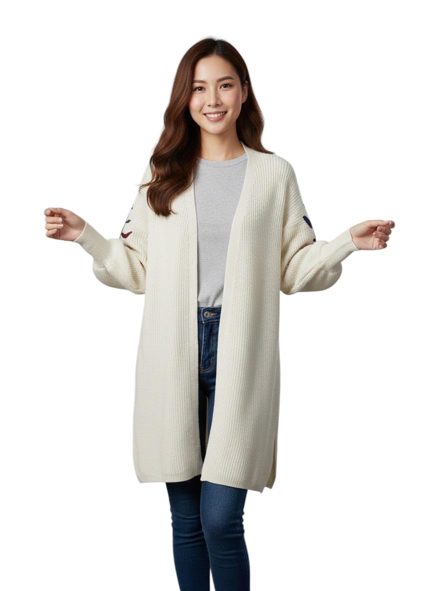 Women’s Winter Woollen Knitted Shrug – Knee Length Warm Stylish Cardigan with Elegant Thread Embroidered Sleeves for Party, Office & Casual Wear-image-18