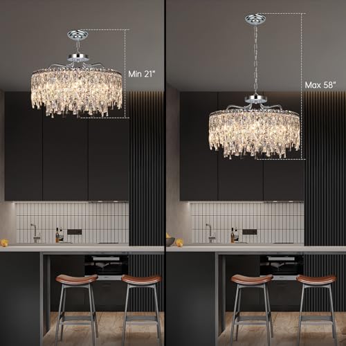 Image of 24 inch 8 Lights Luxury Crystal Chandeliers for Dining Room,Chrome