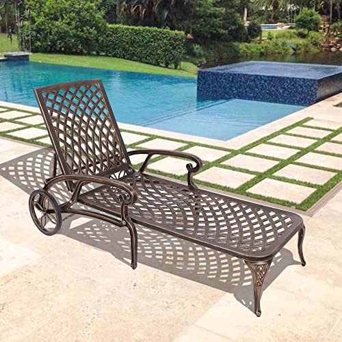 Titimo Lounge Chairs For Outside Chaise Lounge Outdoor Pool For Backyard Chairs Cast Aluminum With Wheels Adjustable Reclining Backrest, Bronze (Without Cushion 2 Pcs) #TOP1