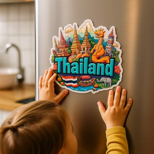 Image of Naxon Thailand Country Theme Souvenir Wooden Refrigerator Stylish Fridge Magnet - Fridge Decoration Magnet for Kitchen & Home Decor | Perfect Souvenir Gift | Size 3x3 Inches | Pack of 1