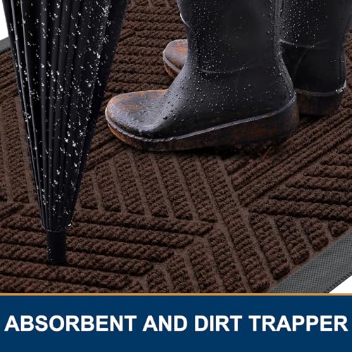 Smiry Front Door Mat Outside Entrance, Heavy Duty Sturdy Natural Rubber Doormat, Trap Dirt and Moisture, Easy Clean Low Profile Welcome Floor Mats for Indoor Outdoor Entry, 47x32 Inch, Dark Brown